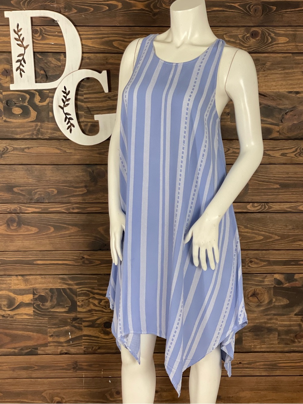 West Loop | Asymmetrical Hanky MIDI Sleeveless Striped Chevron Print Swing Dress